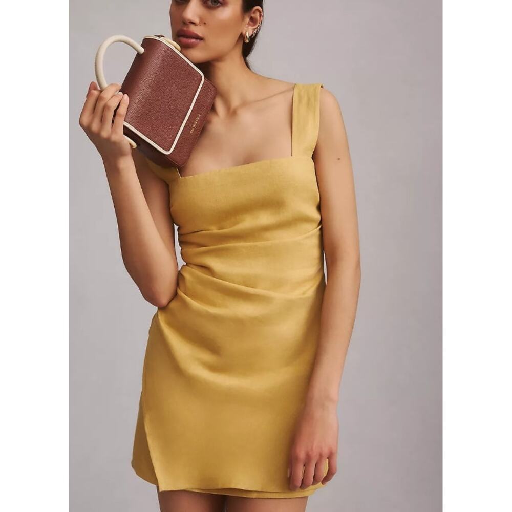 Reformation Kerrigan Linen Ruched Mini Dress Womens 8 Square Neck Sleeveless